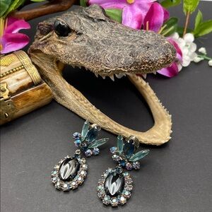 Juliana oval scooped out hematite dangle clip earrings vintage verified